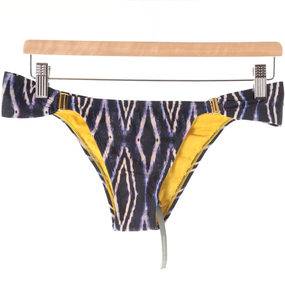 NWT VIX Swimwear Paula Herman Blue White Mid-Rise Full Bikini Bottom L Brazil